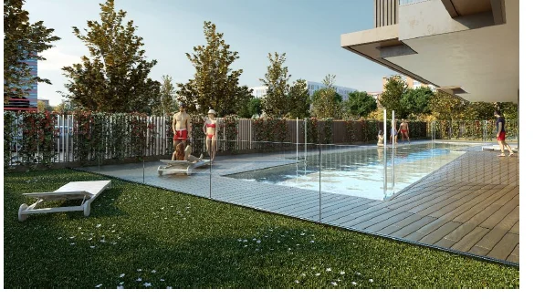 Rendu de la piscine et du jardin de Mad Río Hco